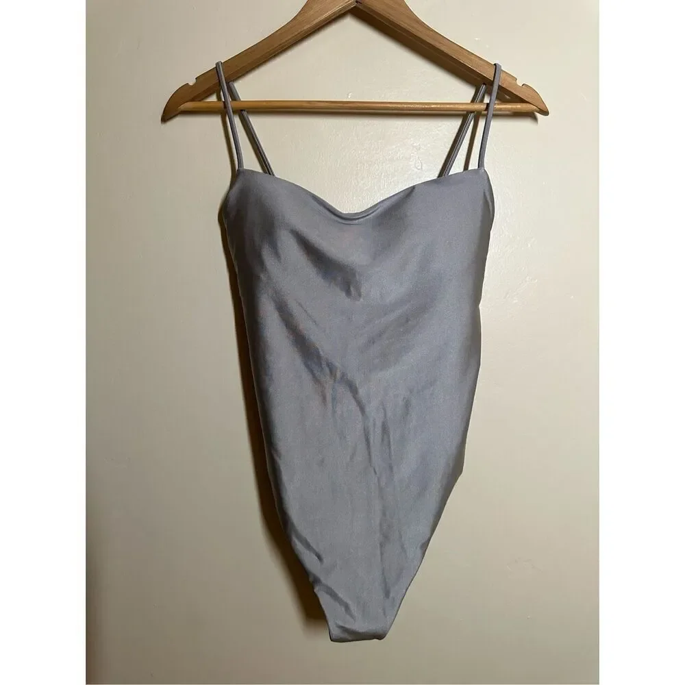 Shade and Shore Silver High Leg Cheeky Swimsuit Size Medium New
